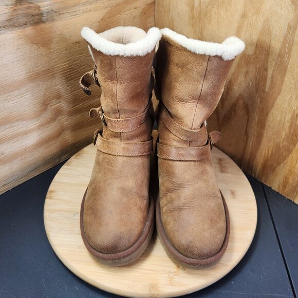 UGG Womens Becket Buckle Straps Shearling Lined Chestnut Mid Calf Boots - Picture 3 of 10